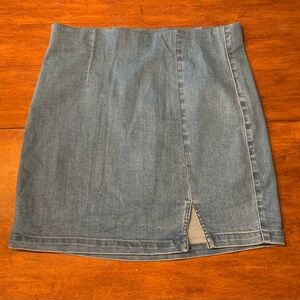 Garage Light Blue Denim Mini Skirt with Front Slit